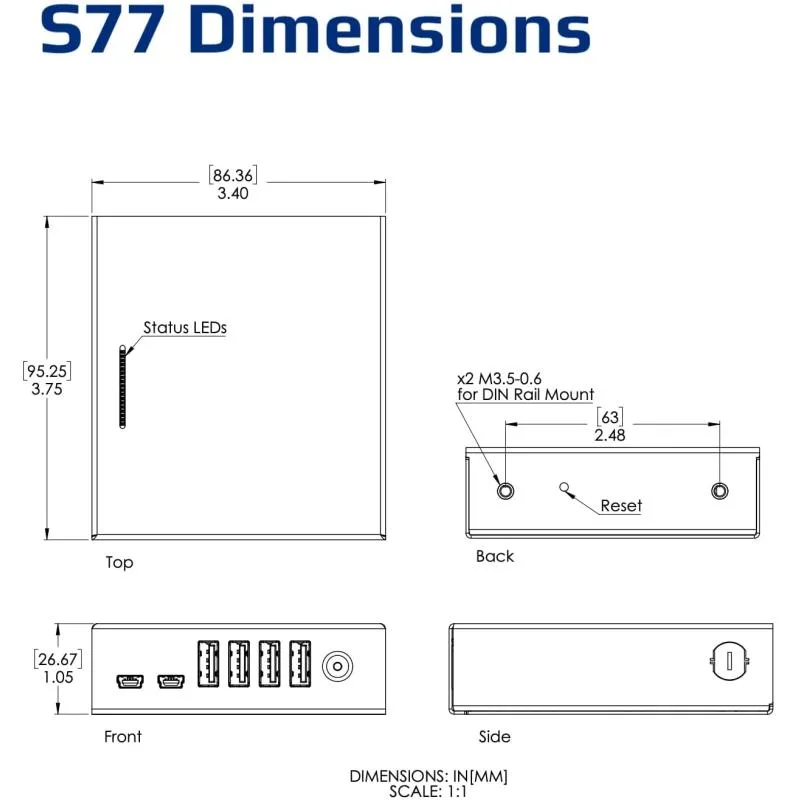 s77 usb switch dimensions